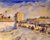 拉姆帕兹附近有行人和马车的街道 - 文森特·威廉·梵高